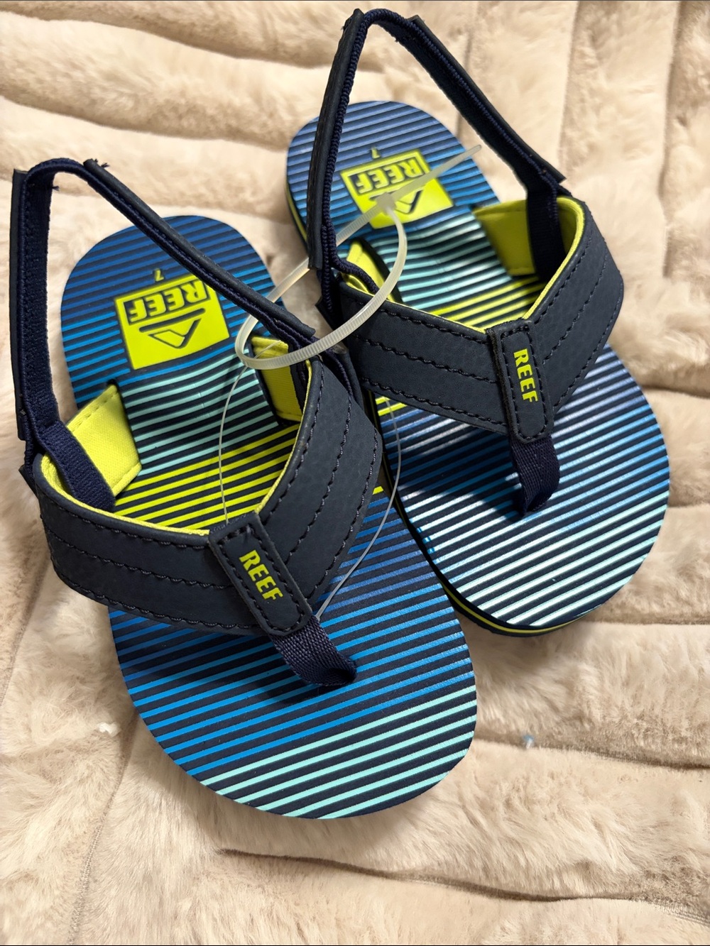 Reef Navy & Lime Striped Youth Backstrap Sandals
